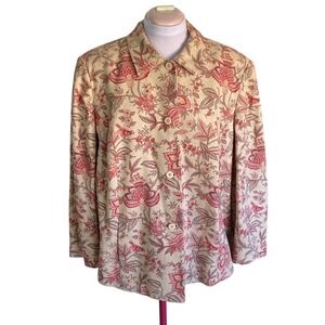 Talbots Vintage Blazer Jacket, Size 22W Petite, Brocade Floral‎ Bird Silk Cotton